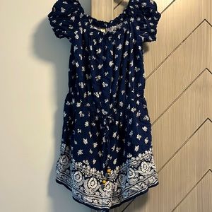 Navy and white floral romper